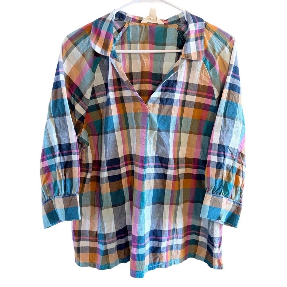 Seasalt Cornwall Bryn Top US 10 Organic Cotton Plaid Women's
